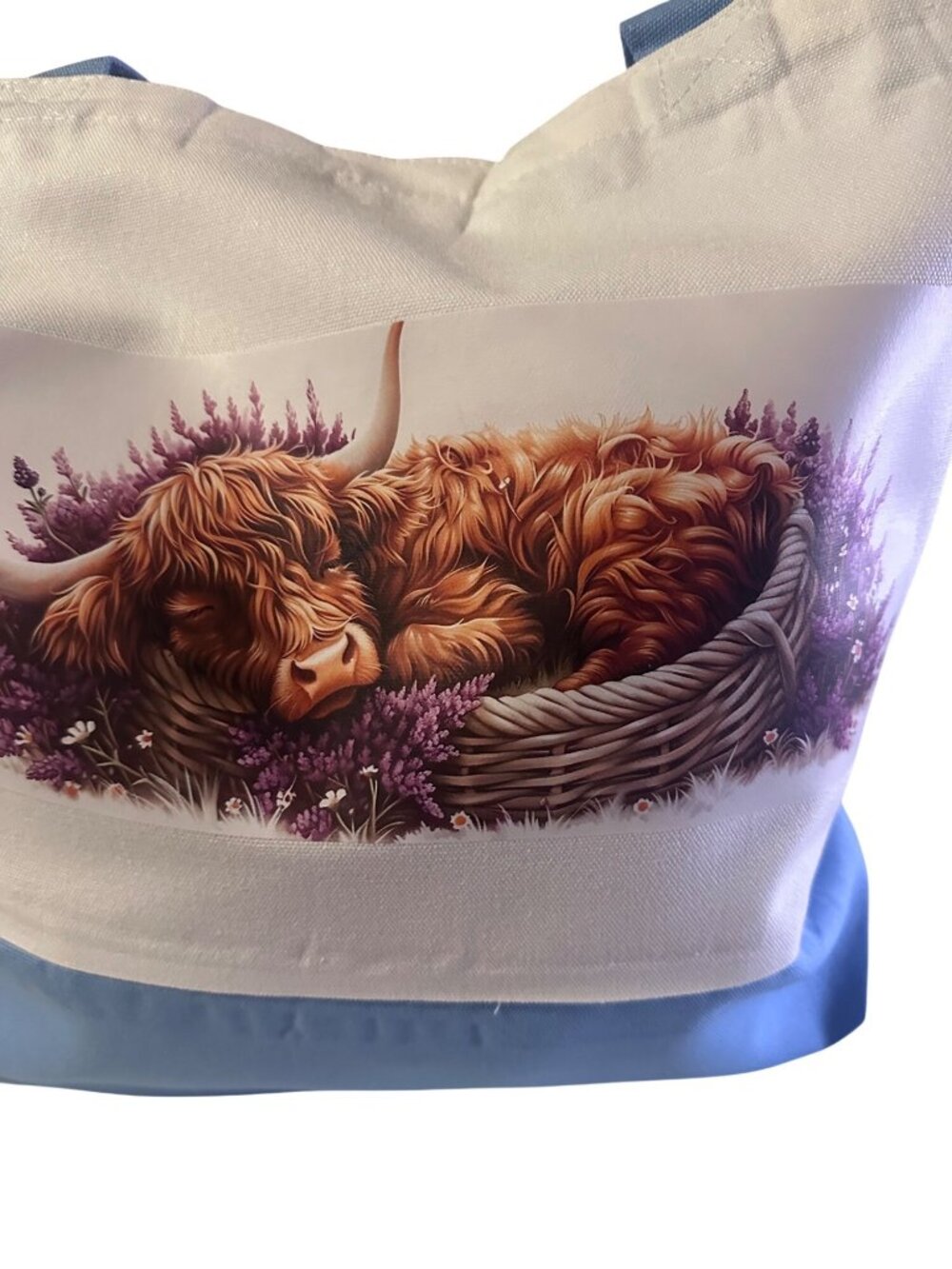 Epakh 12 oz Thick Cotton Canvas Tote Bag 18.5" Highland Cow Lavender Floral